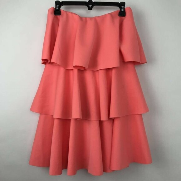 ASOS Tiered Ruffle Coral Strapless Dress Sz 6 - Picture 1 of 7